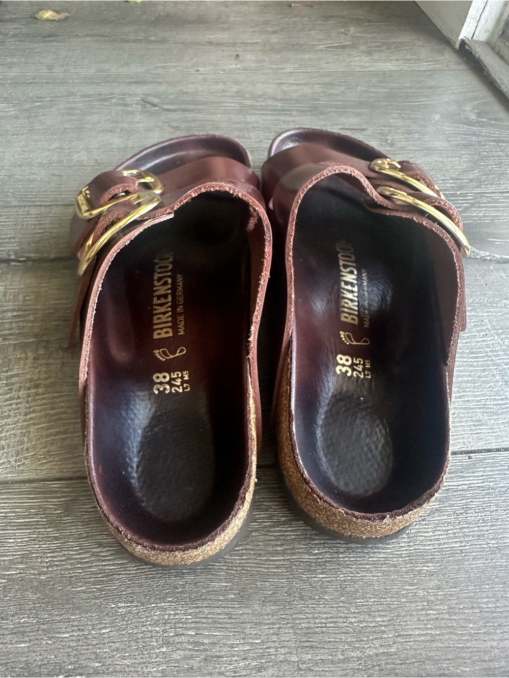 Birkenstock Arizona Double-Strap Sandals in Chestnut Brown with Gold Buckles - Picture 5 of 6